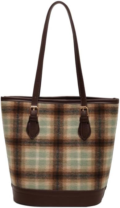 Women's Aesthetic Capacity Casual Bucket Bag Vintage Shoulder Bag Retro Lattice Hobo Handbag Classic Indie Tote Bag