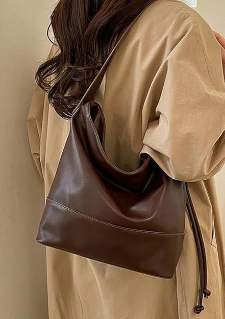 Retro Casual Bucket Tote Purses For Women Large Capacity Stylish Hobo Crossbody Shoulder Drawstring Bag Daily Commute