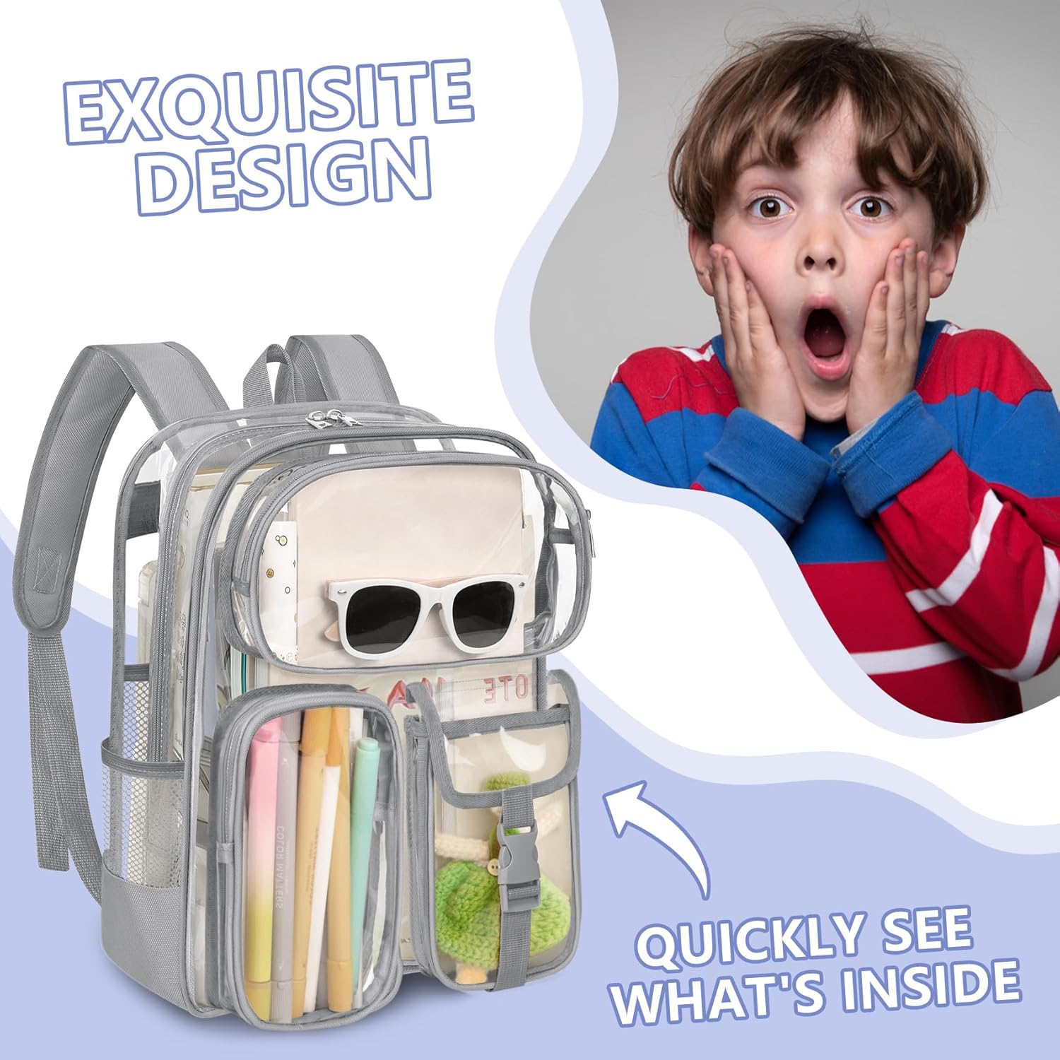 Clear Backpack for School 12 x 12 x 6, Heavy Duty PVC Transparent Bookbag with Reinforced , Clear Bag for Stadium Events Girls Boys