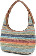 Woven Hobo Bag for Women Summer Straw-Like Shoulder Bag Slouchy Crossbody Purse Beach Tote with Adjustable Leather Strap