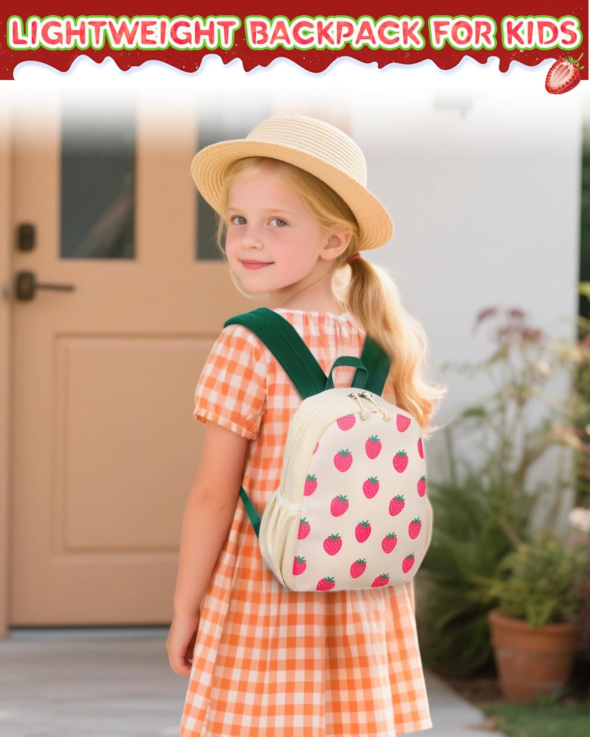 Toddler Backpack for Girls Cute Strawberry Kids School Backpack, Corduroy Small Mini Backpacks Preschool Kindergarten Bookbag for Boys
