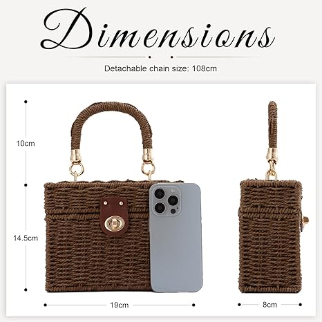 Handwoven Rattan Bag for Women Woven Straw Square Crossbody Bag Vintage Basket Purse Beach Tote Bag