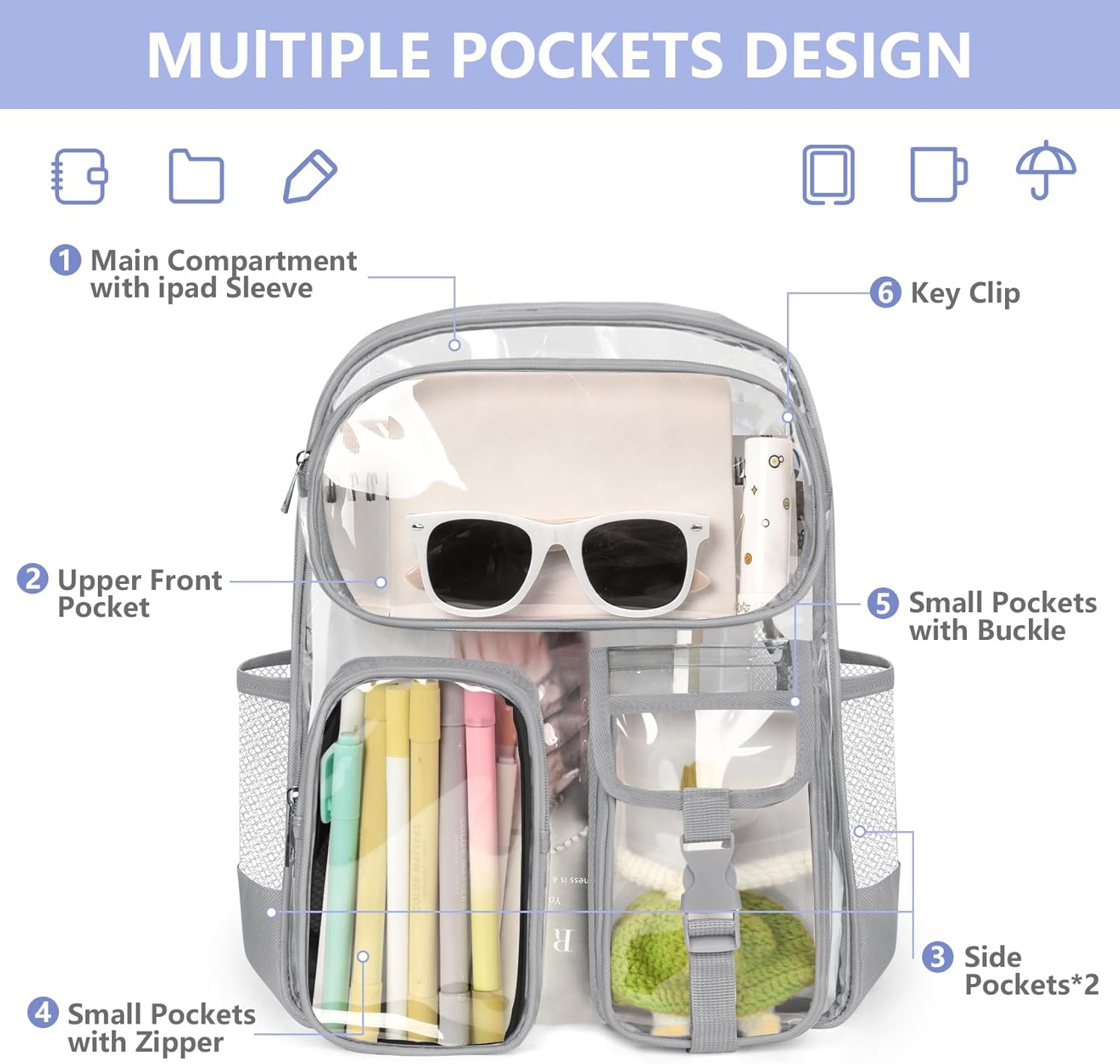 Clear Backpack for School 12 x 12 x 6, Heavy Duty PVC Transparent Bookbag with Reinforced , Clear Bag for Stadium Events Girls Boys