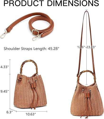 Straw Bucket Bag Summer Woven Crossbody Bags for Women Beach Shoulder Purse Drawstring Handbag Vacation