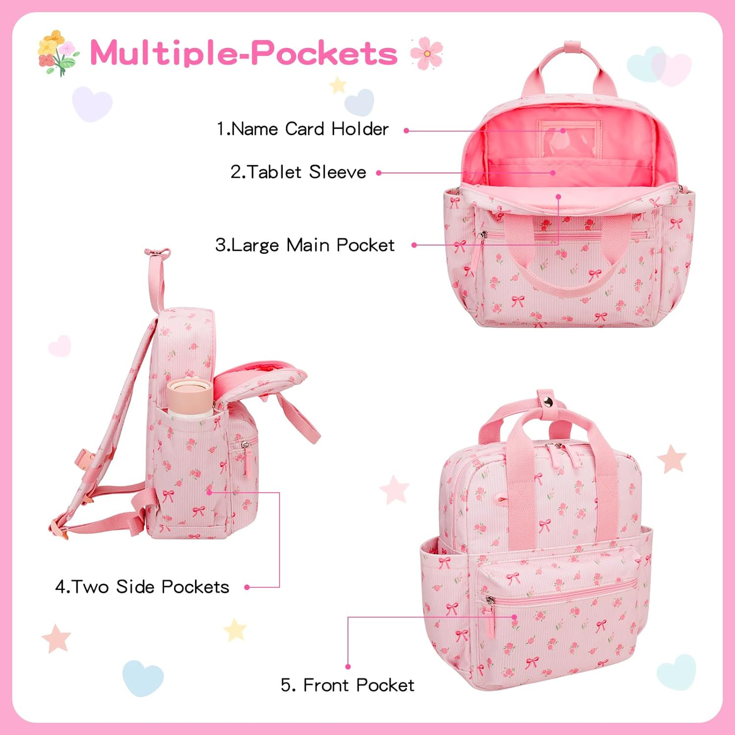 Kids Backpack for Girls 5-8 - Small Backpack for School, School Bag for Preschool Kindergarten, Cute Bookbag with Cartoon Patterns