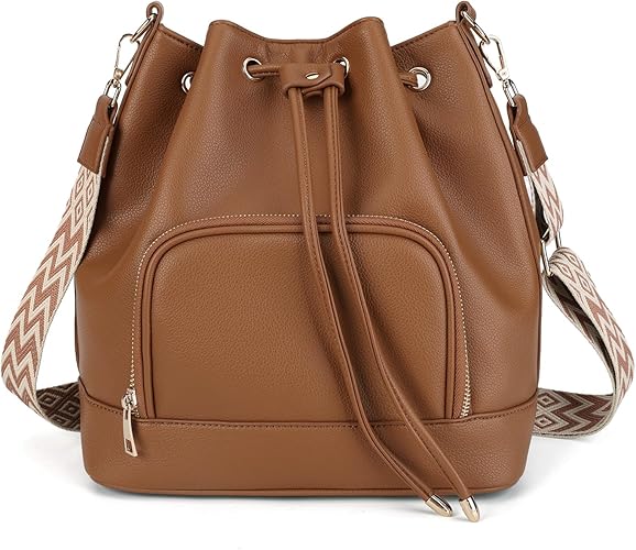Drawstring Bucket Bag for Women Medium Spring and Summer Purse Hobo Handbag with Crossbody Guitar Strap | Fit 11" Pad