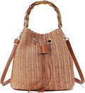 Straw Bucket Bag Summer Woven Crossbody Bags for Women Beach Shoulder Purse Drawstring Handbag Vacation