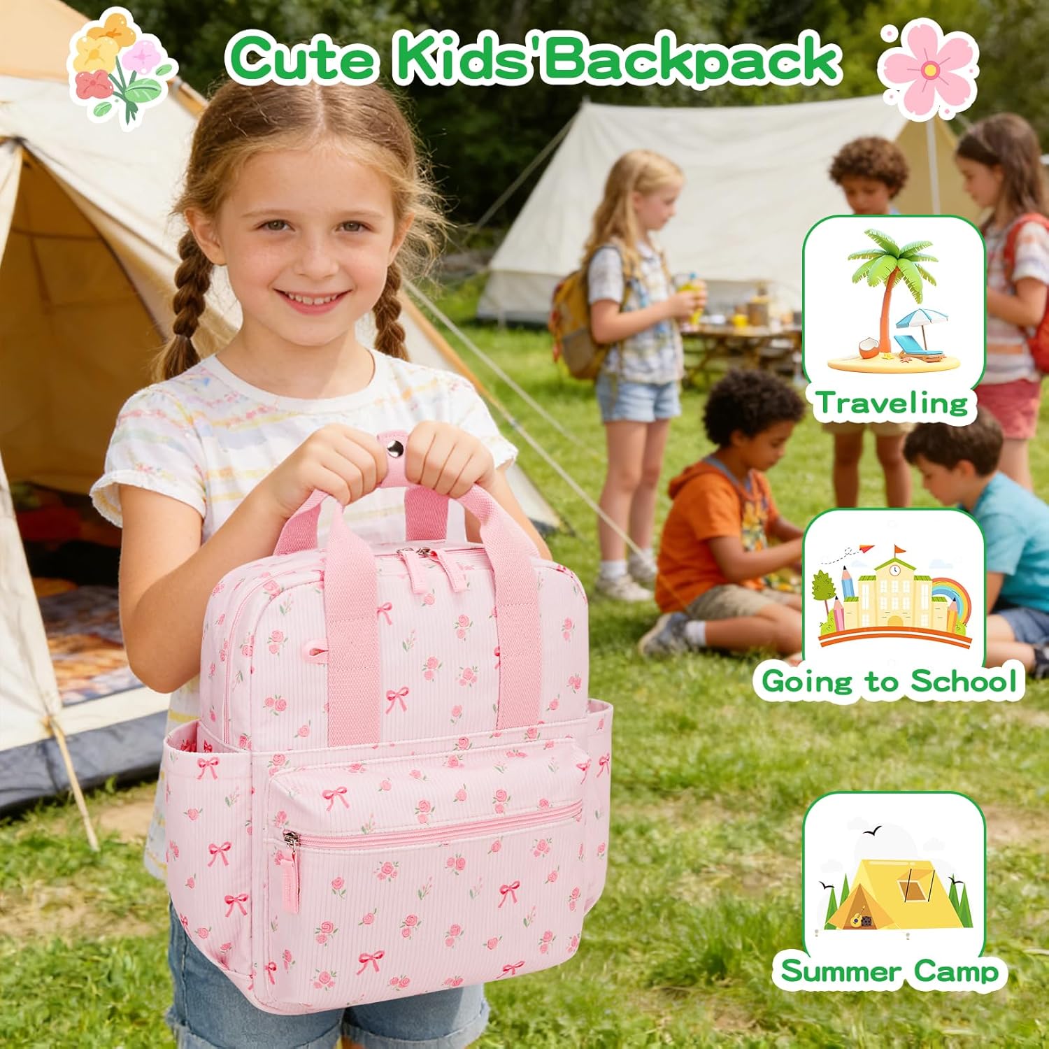 Kids Backpack for Girls 5-8 - Small Backpack for School, School Bag for Preschool Kindergarten, Cute Bookbag with Cartoon Patterns