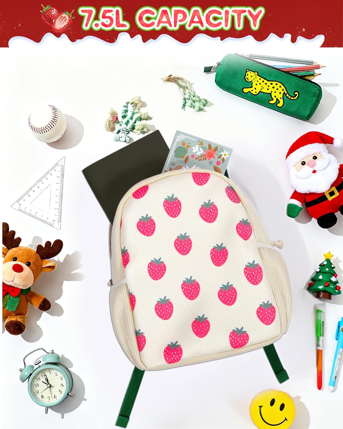 Toddler Backpack for Girls Cute Strawberry Kids School Backpack, Corduroy Small Mini Backpacks Preschool Kindergarten Bookbag for Boys